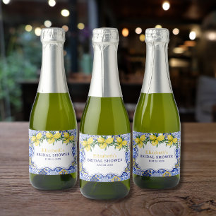 Italian watercolor tiles with lemon, Bridal Shower Sparkling Wine Label