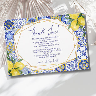 Italian watercolor tiles with lemon Bridal Shower Thank You Card