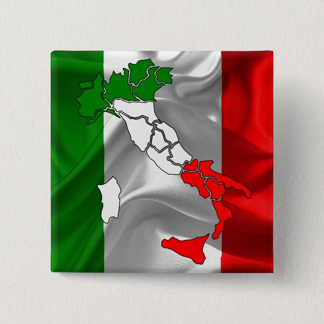 Italian waving flag 15 cm square badge (Front)