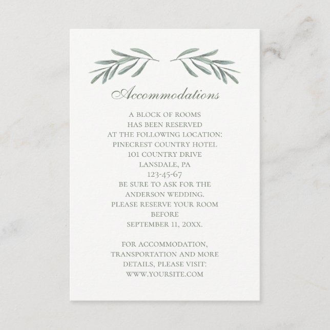 Italian wedding accommodations. Simple details Enclosure Card (Front)