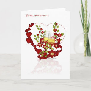 Italian Wedding Anniversary With Champagne Flowers Card