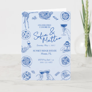 Italian Wedding Invitation, Blue Pasta and Wine  Card
