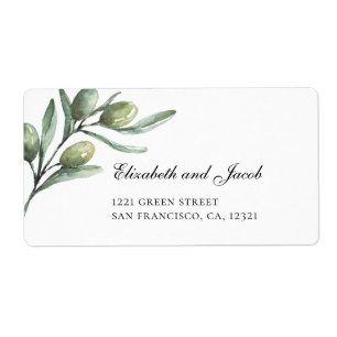 Italian wedding. Olives leaves. Green address