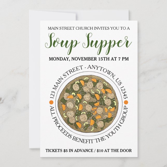 Italian Wedding Soup Bowl Supper Food Festival Invitation (Front)
