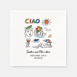 Italian Wedding Whimsical Hand Drawn Amalfi Coast  Napkin
