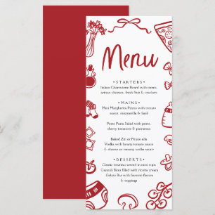 Italian Whimsical Red Hand Drawn Pizza Baby Shower Menu