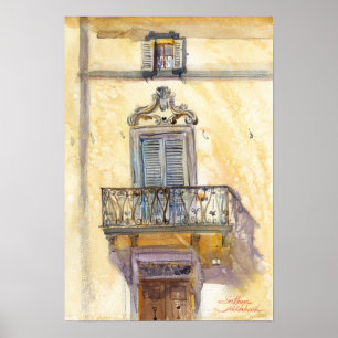 Italian windows. Fabriano. Watercolor art Poster