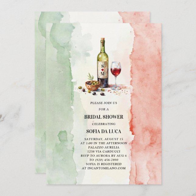 Italian Wine Olives Italy Bridal Shower Invitation (Front/Back)