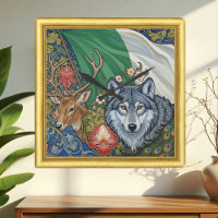 Italian Wolf & Deer, Art Nouveau, Modern Patriotic