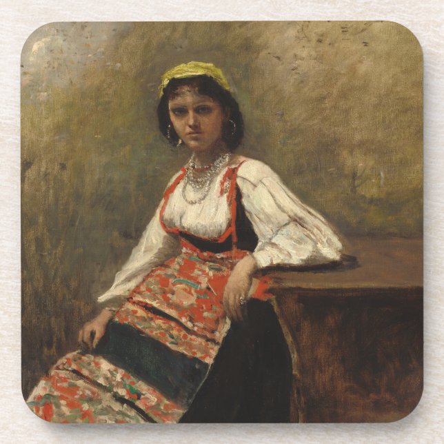 Italian Woman (La Morieri) by Corot Coaster (Front)