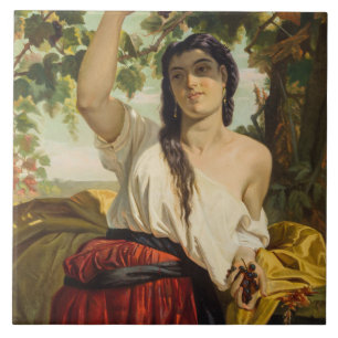 Italian Woman Picking Grapes (Summer Harvest) Ceramic Tile