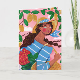 Italian Woman Summer Beach Vacation Thank You Card