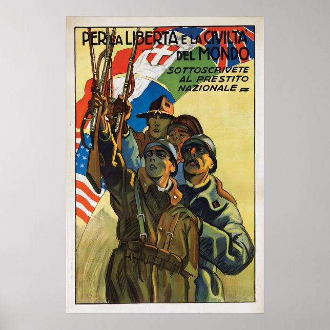 Italian WWII Propaganda Poster Allied Support Art (Front)