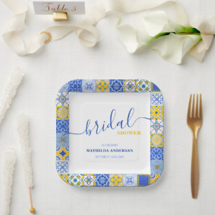 Italian Yellow Blue Tile Bridal Luncheon Paper Plate