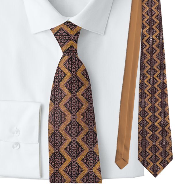 Italian Zig Zag Brown Gold European Tie (Creator Uploaded)