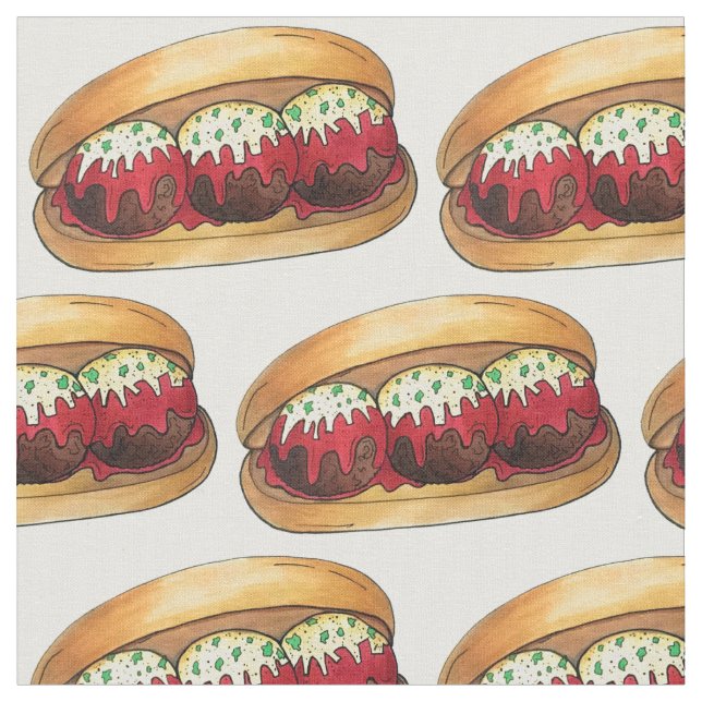 Italiian Meatball Meat Ball Sub Sandwich Marinara Fabric (Close Up)