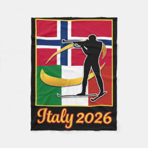 Italy 2026 Biathlon Norway And Italy Flag Winter S Fleece Blanket