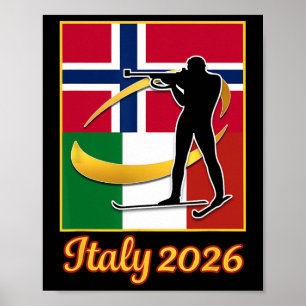 Italy 2026 Biathlon Norway And Italy Flag Winter S Poster