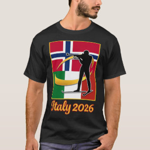 Italy 2026 Biathlon Norway And Italy Flag Winter S T-Shirt