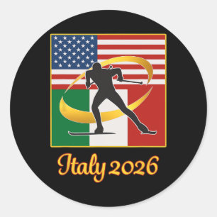 Italy 2026 Cross-country Skiing Usa Italy Flags Wi Classic Round Sticker