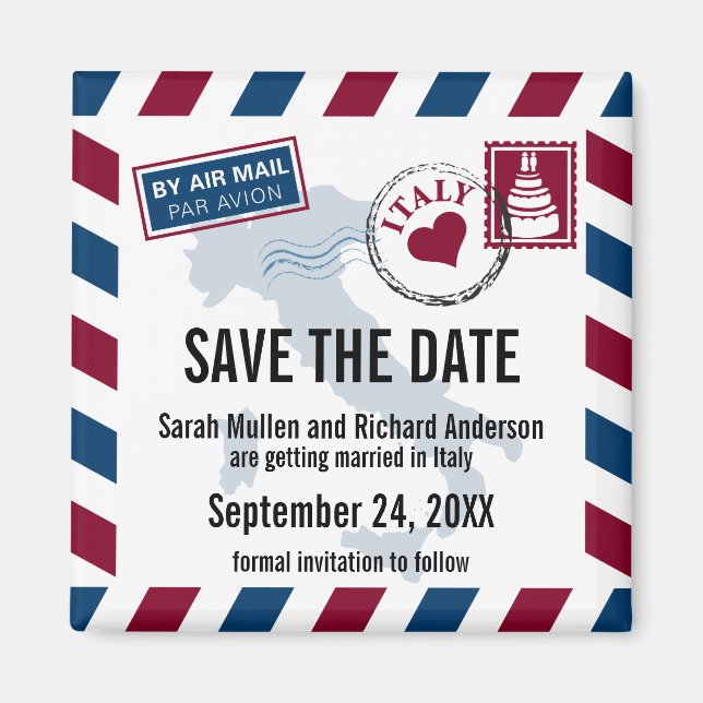 Italy Air Mail Wedding Save the Date Magnet (Front)
