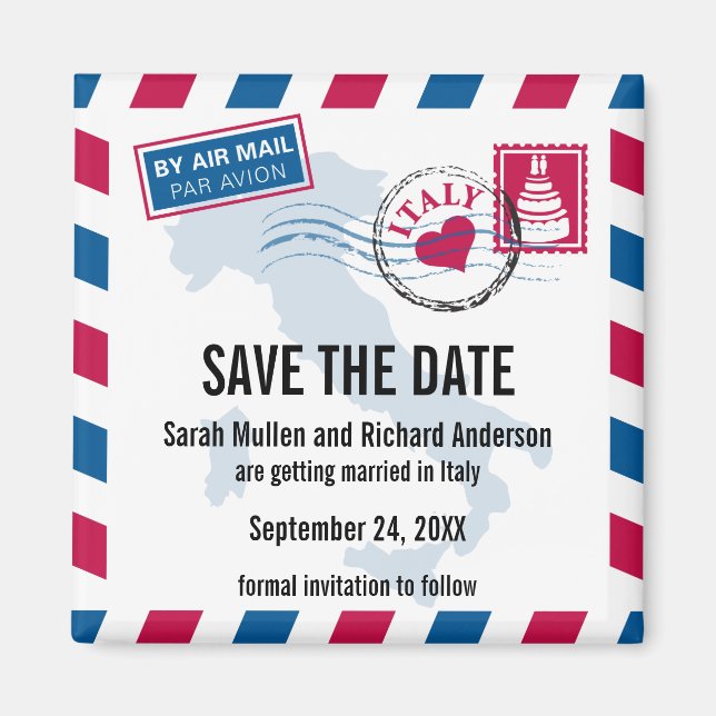 Italy Air Mail Wedding Save the Date Magnet (Front)