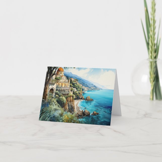 Italy Amalfi Coast Scenery Watercolour Painting.  Card (Front)