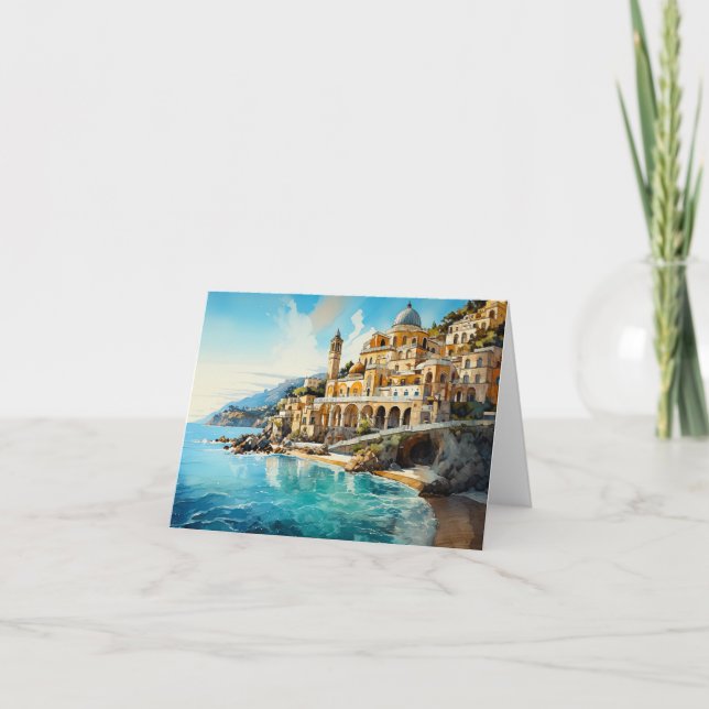 Italy Amalfi Coast Scenery Watercolour Painting. Card (Front)