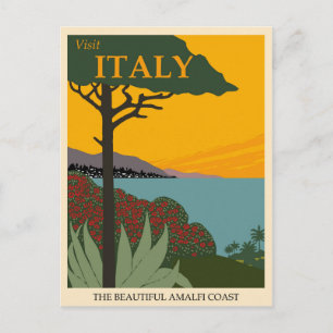 Italy Amalfi Coast Vintage Travel Poster Postcard