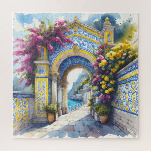 Italy Amalfi Pink Yellow Blue Birthday Present Jigsaw Puzzle