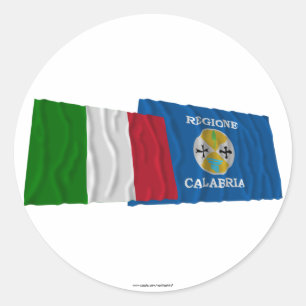 Italy and Calabria waving flags Classic Round Sticker