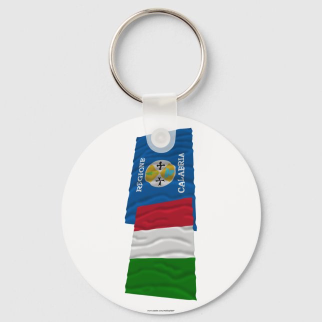 Italy and Calabria waving flags Key Ring (Front)