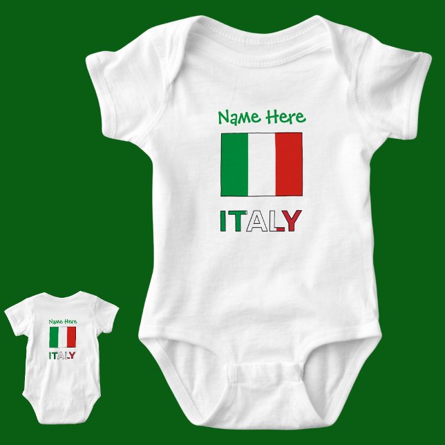 Italy and Italian Flag Green Personalisation  Baby Bodysuit (Creator Uploaded)