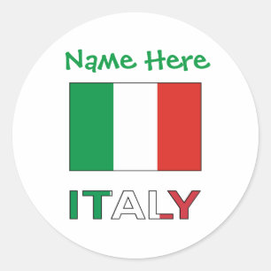 Italy and Italian Flag Green Personalisation  Classic Round Sticker