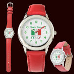 Italy and Italian Flag Green Personalisation Kid's Watch<br><div class="desc">Wrist watch with green numbers features the green, white, and red Italian flag or Il Tricolore. Below is the word ITALY, also in the Italian tricolor. Above is a place for your name, in green letters, to add a customised look. Or, create a personalised gift by adding some else's name....</div>