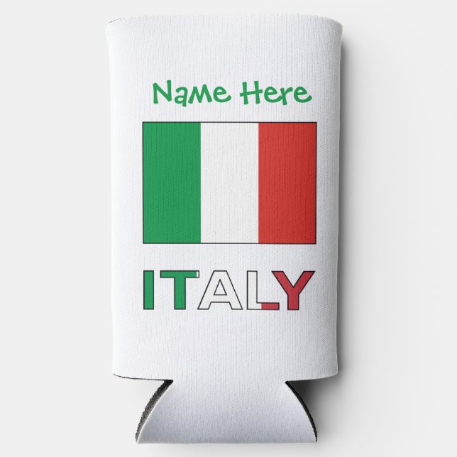 Italy and Italian Flag Green Personalisation Seltzer Can Cooler (Front)