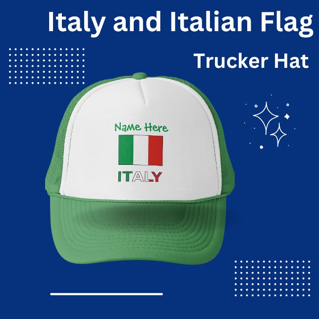 Italy and Italian Flag Green Personalisation  Trucker Hat (Creator Uploaded)