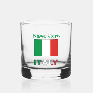 Italy and Italian Flag Green Personalisation  Whiskey Glass