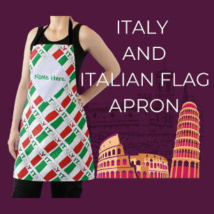 Italy and Italian Flag Tiled Green Personalisation Apron