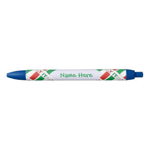 Italy and Italian Flag Tiled Green Personalisation Black Ink Pen