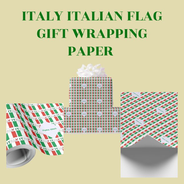 Italy and Italian Flag Tiled Green Personalisation Wrapping Paper (Creator Uploaded)