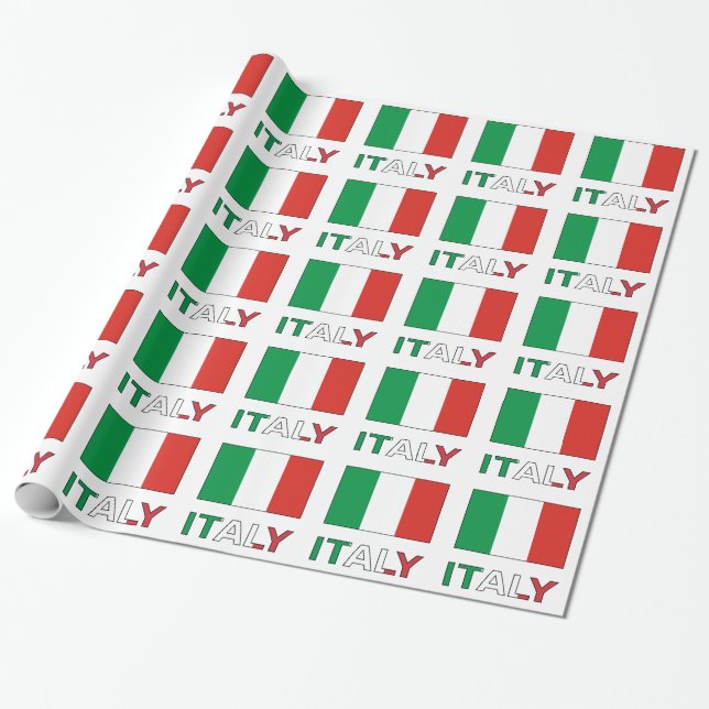 Italy and Italian Flag Tiled Wrapping Paper (Unrolled)