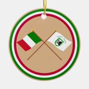Italy and Le Marche crossed flags Ceramic Ornament