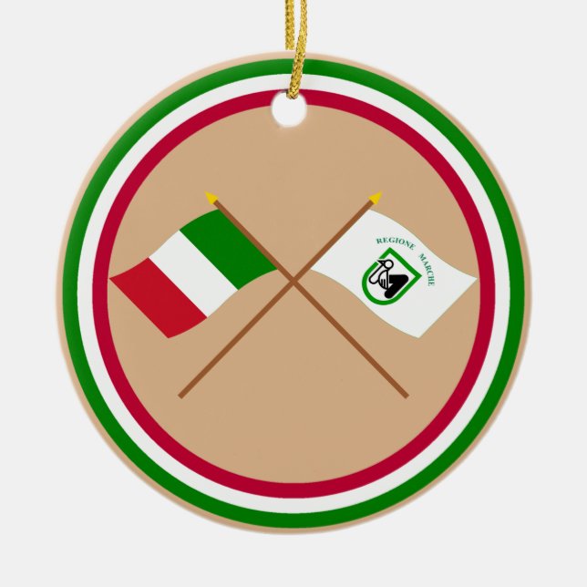 Italy and Le Marche crossed flags Ceramic Ornament (Front)