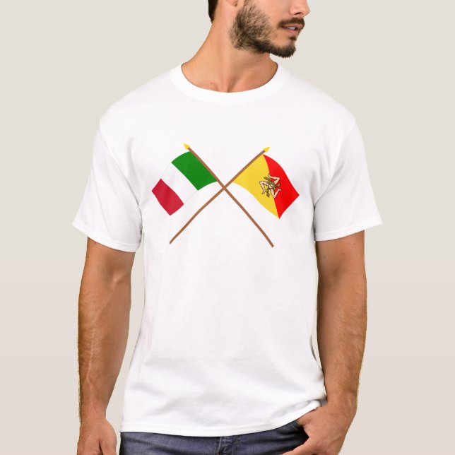 Italy and Sicilia crossed flags T-Shirt (Front)