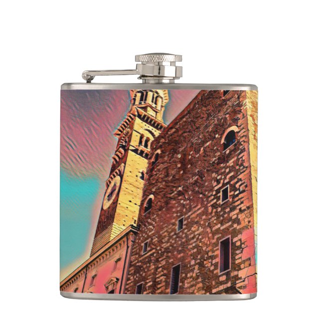 Italy architecture painting hip flask (Front)