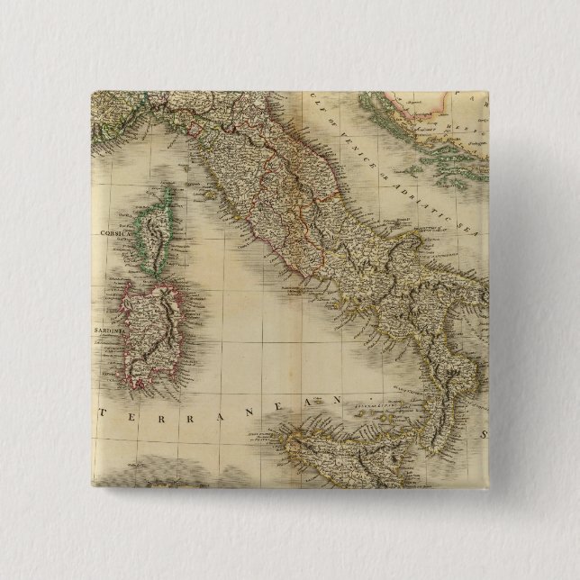 Italy Atlas Map 15 Cm Square Badge (Front)