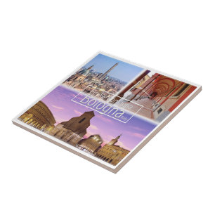 Italy BOLOGNA, Piazza Maggiore, Two Towers, Ceramic Tile