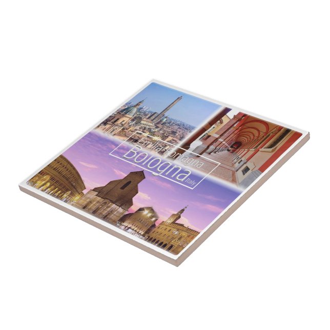 Italy BOLOGNA, Piazza Maggiore, Two Towers, Ceramic Tile (Side)