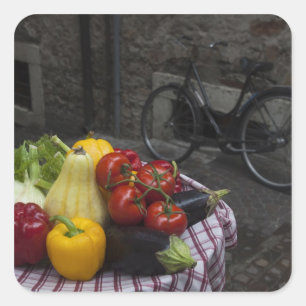 Italy, Brescia Province, Gargnano. Table with 2 Square Sticker